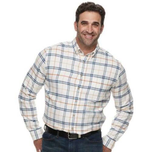 Flannel Shirt Big &amp; Tall Croft &amp; Barrow White Plaid Long Sleeve Mens-sz ... - $18.81