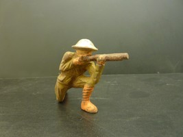 Vintage Grey Iron Toy Soldier Doughboy Kneeling with Rifle in Orange Boots - £14.38 GBP
