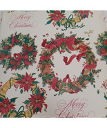 CHRISTMAS WRAPPING PAPER GIFT WRAP Vintage Merry Christmas Wreaths - £9.19 GBP