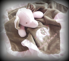 Carters Baby Girl Blanket Elephant Rattle Pink Brown Lovey Security Blanket - £11.95 GBP