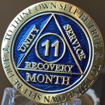 11 Month AA Medallion Reflex Blue Gold Plated Sobriety Chip Coin - £14.87 GBP