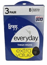 New Leggs Everyday Thigh Highs Suntan Sheer Toe B 3 Pair In Box Stockings - £21.18 GBP