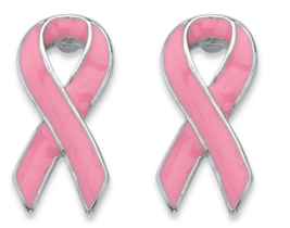 Pink Breast Cancer Awareness Ribbon Earring In Silvertone And Enamel - £39.95 GBP