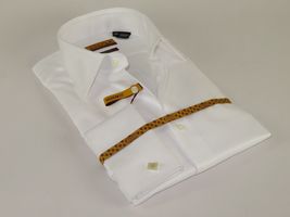 Mens long sleeves Cotton Shirt French Cuffs Wrinkle Resistance ENZO 61102 White image 3