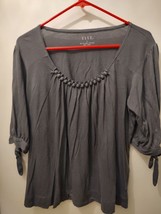 Elle Charcoal Gray Beaded 3/4 Sleeve Top in Size L - £8.47 GBP