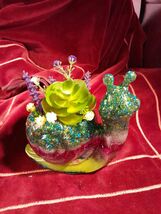 Large SNAIL Planter Vase Gorgeous Layered Mixed Media Fun Desk Decor She... - $24.95