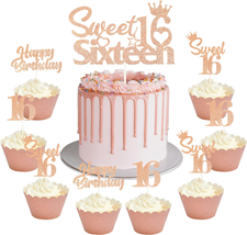 16Th Birthday Cake Decorations 25 Pack, Sweet 16 Sixteen Cake Topper, Happy Birt - £18.26 GBP