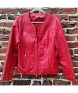 Newport News Women’s Red Leather Jacket Size 14 Zip Front Genuine Leather - $1,152.68 MXN