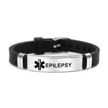 EPILEPSY Medical Alert ID Adjustable Bracelet Made of Silicone/Stainless... - £3.93 GBP