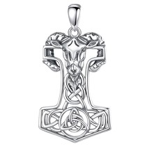 925 Sterling Silver Norse Viking Thor&#39;s Hammer Mjolnir Rune Necklace Goat Celtic - £28.92 GBP
