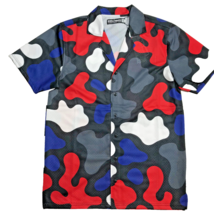 Rebel Minds Mens blue white red button front short sleeve shirt Small S ... - $13.55