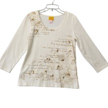 Ruby Rd Cream Stretch Preppy Shirt Gold Sequin 3/4 Sleeves Y2k Top Women Size S  - £5.68 GBP