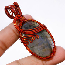 Blue Fire Labradorite Gift Copper Wire Wrapped Pendant Handcrafted 2.70&quot; SA 1627 - £4.00 GBP