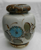 Tonala Mexico El Palomar Bird Butterfly Floral Vase Pottery Blue 7&quot; - £41.76 GBP