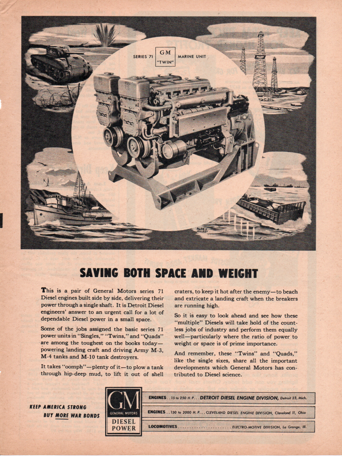 1945 Series 71 GM Twin Marine Unit General Motors War Bonds print ad Fc2 - $17.10