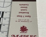 Vintage Matchbook Cover Maple’s Restaurant and Pizza  Watertown, CT gmg ... - $12.38