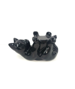 1997 Haeger Black Pottery Black Gloss Cat Plant Stand Statue # 336-05 - $33.47