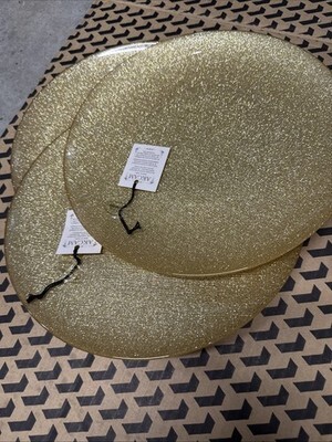 The Art Tabletop AKCAM Gold Glitter Sparkle Glass Dinner Plates S/3 -New~ Item image 3