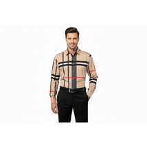 Men Sports Shirt by DE-NIKO Long Sleeves Fashion Print Soft Modal NK1010 Tan image 6