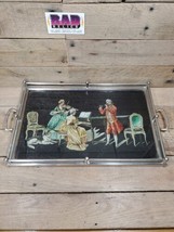 VTG Hollywood Regency Style Reverse Painted Glass Dresser Tray Parlor Scene - £50.95 GBP