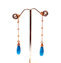 Long Teardrop Turquoise Diamond &amp; 18K Yellow Gold Dangle Drop Earrings - £1,036.38 GBP