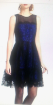 New Anthropologie Moulinette Soeurs 4 Black Lace Blue Underlay Illusion Dress - £34.88 GBP