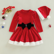 NEW Christmas Girls Santa Red Long Sleeve Velour Dress and Hat - £10.18 GBP