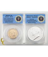 2015 Kennedy Moneda &amp; Chronicle Juego: Dólar &amp; Plateado Medalla Anacs Gr... - €413,61 EUR