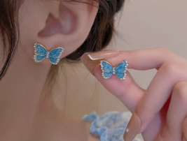 New Korean version retro blue butterfly earrings stud South Korea Dongda... - $19.80