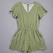 Old Navy Womens Romper Size S Green Floral V-Neck Shorts Jumpsuit Elastic Waist - £9.69 GBP