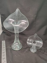 2 Hand Blown Art Glass Jack in the Pulpit Vasee Calla Lily Clear Mid Century - £22.24 GBP