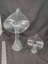 2 Hand Blown Art Glass Jack in the Pulpit Vasee Calla Lily Clear Mid Century - £22.39 GBP