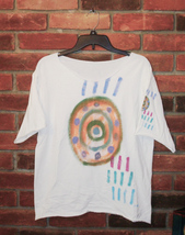Funky Abstract Art Hand Painted Raw Edge Not So Short Sleeve T-shirt Size M - $25.50