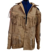 Yellow Leather Beaded Coat Fringe XL - $121.55