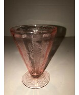 1930&#39;s Jeanette Glass Floral Poinsettia-Pink Depression Footed Water Tum... - $20.51 CAD