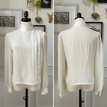 Vintage Ivory Voile Mock Neck Blouse Pleats S - $391.17 MXN