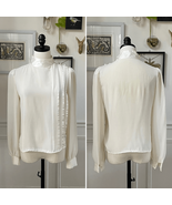 Vintage Ivory Voile Mock Neck Blouse Pleats S - €17,92 EUR