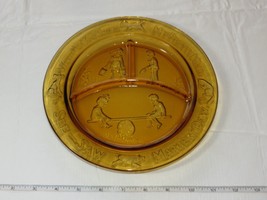 Amber Tiara Glass Nursery Rhymes Child&#39;s Divided Plate See Saw Margery Daw~ - £14.17 GBP