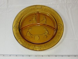 Amber Tiara Glass Nursery Rhymes Child&#39;s Divided Plate See Saw Margery Daw~ - £13.45 GBP