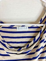Joseph A. Womens Sz L Short Sleeve Knit Top Shirt Ruched Sleeve Navy Tan Striped - £7.10 GBP