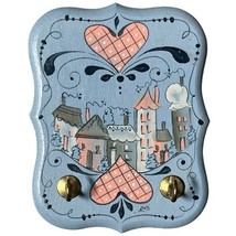 Norway Folk Art Rosemaling Wooden Key Rack Blue Pink Village JNB 4&quot; - $13.00 CAD