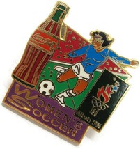 1996 Olympics Lapel Pin Vintage Women&#39;s Soccer Coca-Cola Atlanta - £14.86 GBP