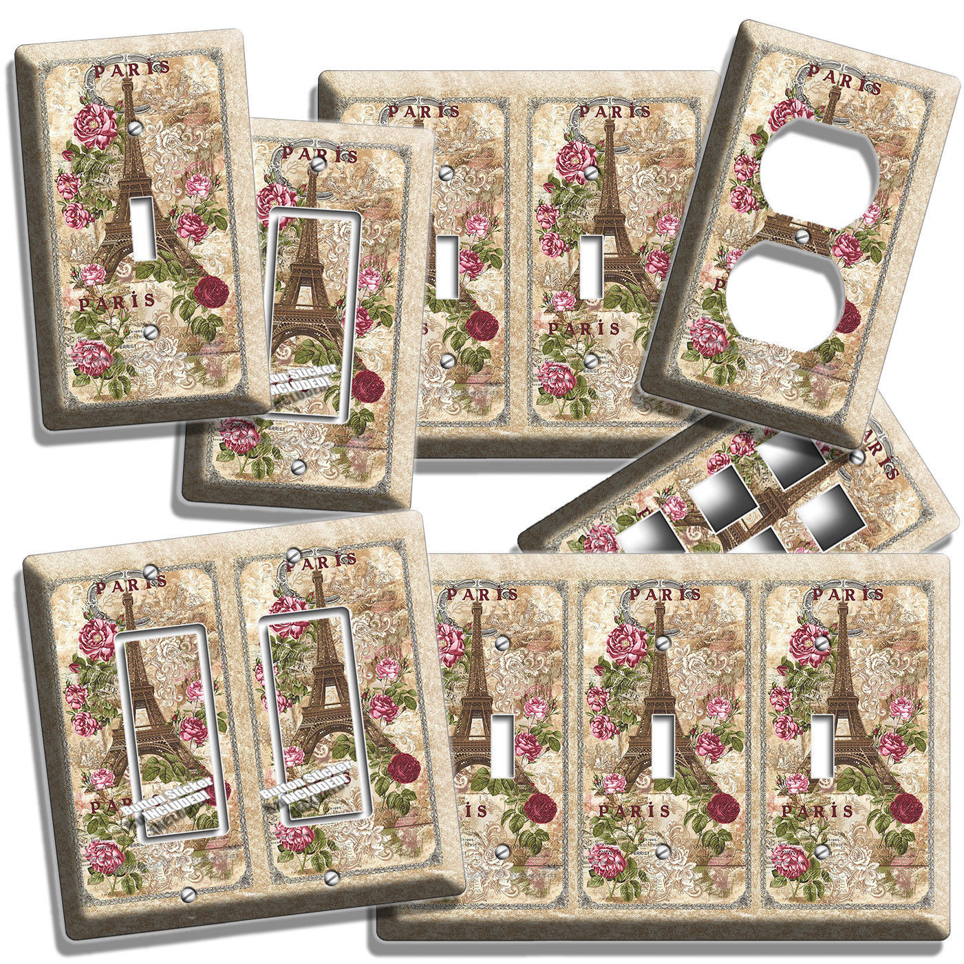 PARIS EIFFEL TOWER ROSES VINTAGE POSTCARD LIGHT SWITCH OUTLET WALL PLATES DECOR