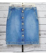 Ann Taylor Loft Blue Denim Button Front Skirt Size: 8 - $18.00
