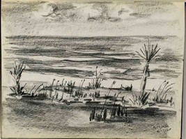 Vintage Graphite Pencil Drawing on Paper Mid Century St. Augustine Florida tob - £58.66 GBP