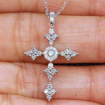 1.50Ct Round Cubic zirconia Cross Pendant 14K White Gold Plated-SilverFree Chain - £107.90 GBP