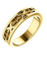 Authenticity Guarantee 
14K Yellow Gold 5 mm Men&#39;s Cross and X Wedding Band - £930.05 GBP+