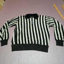 Vintage 70s Hockey Referee Ref Jersey Medium White Black Stripe 1/4 Zip - $32.45