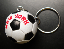 New York Key Chain White and Black Miniature Soccer Ball with Red New York - £5.49 GBP