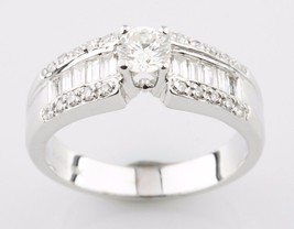 Round Brilliant Diamond 18k White Gold Solitaire Ring w/ Accents Size 6.5 - £1,557.65 GBP